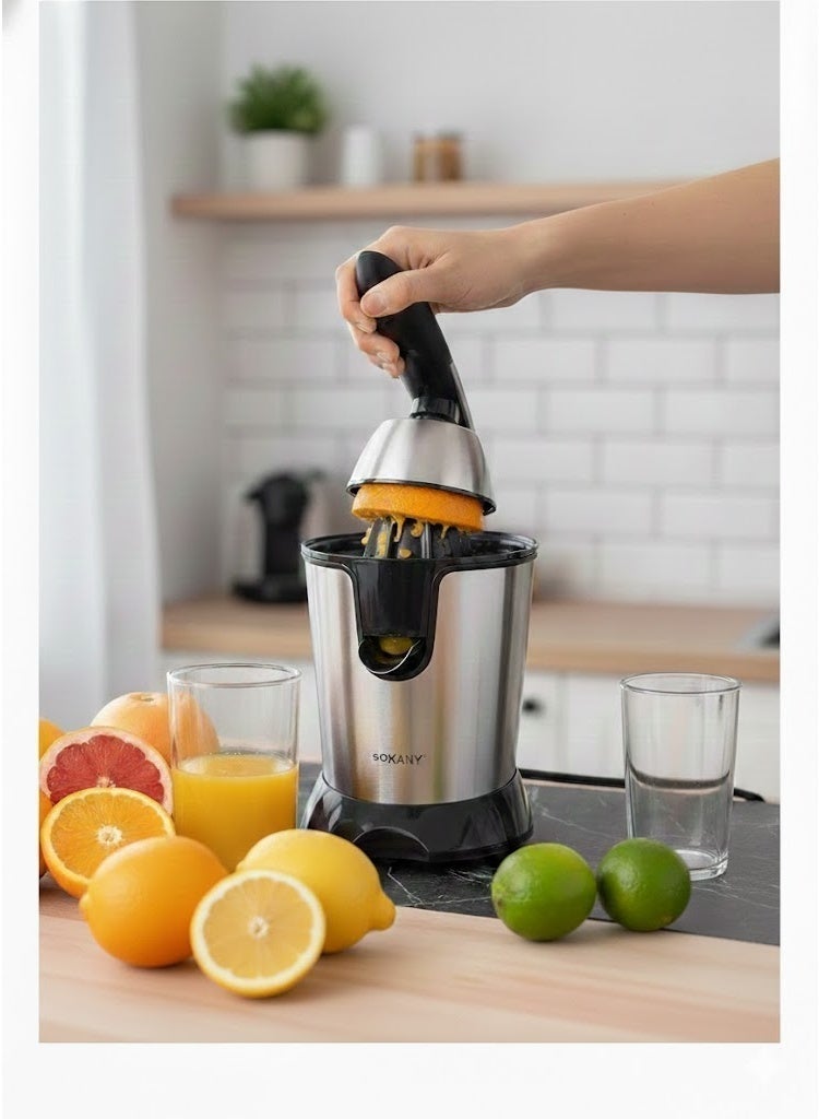 Sokany JE-651E Electric Citrus Juicer with Professional Press Handle - Stainless Steel - Quiet and Powerful Motor for Preparing Fresh Orange and Lemon Juice - Image 3